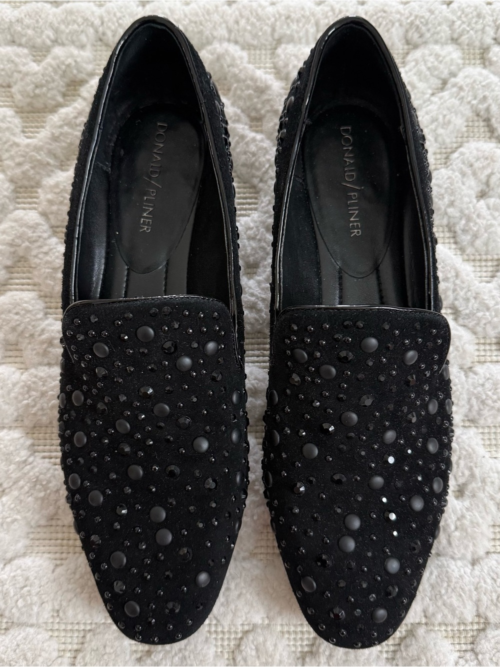 Donald Pliner LynnSP Black Crystal Studded Smoking Loafers Flats Size 8M Luxury